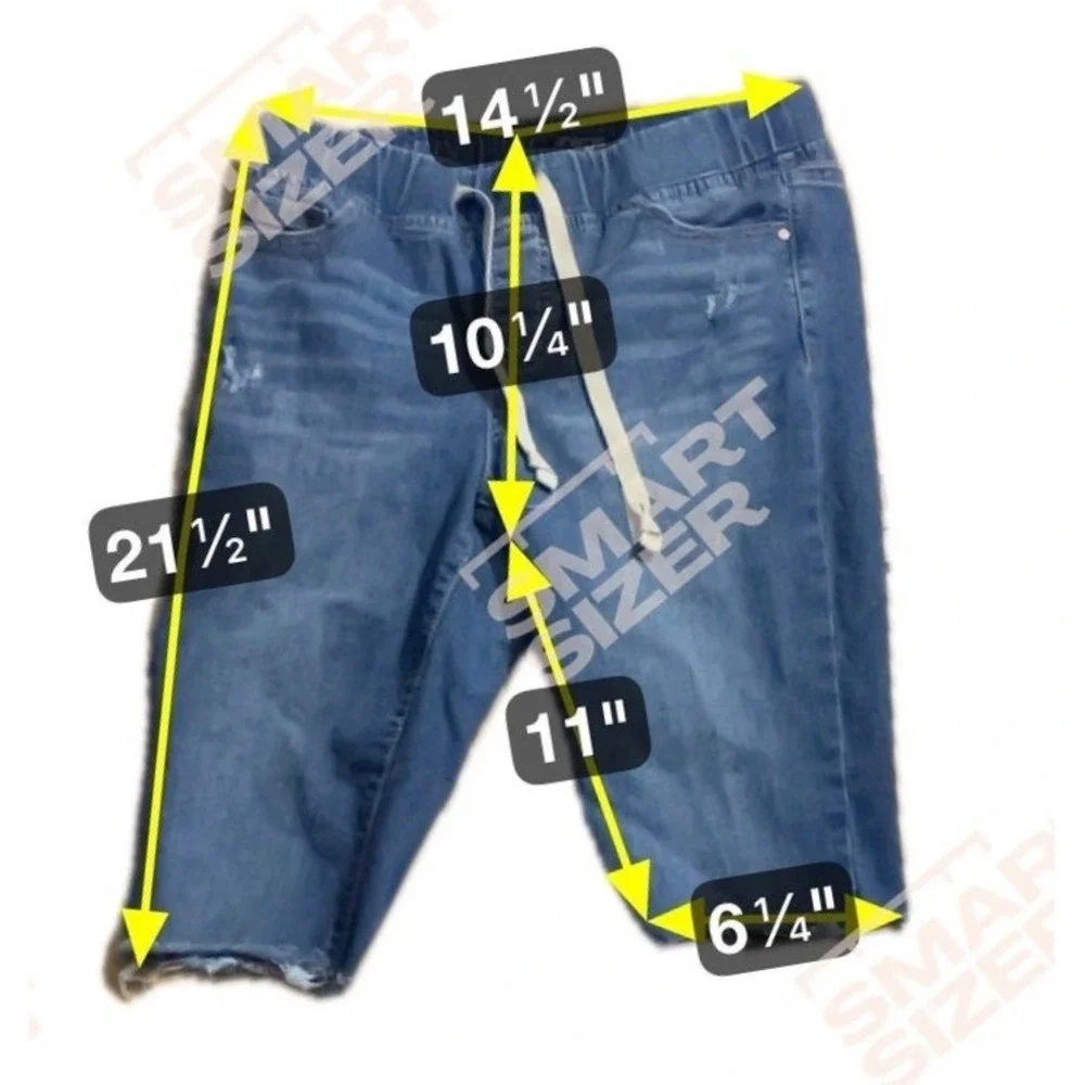 Energie Denim Bermuda Shorts, Medium Wash Elastic Waist, Woman's Size 9, Raw Hem